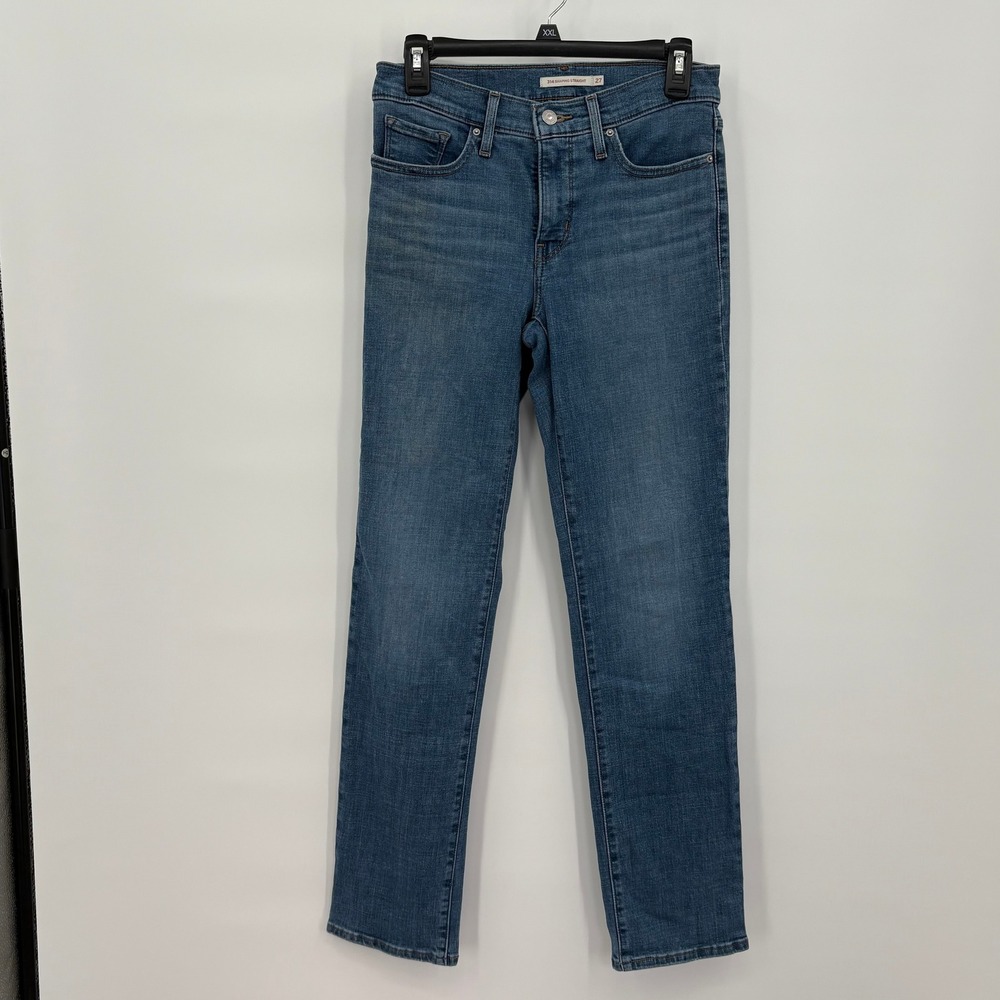 Levis 314 Shaping Straight Jeans Blue Medium Wash Womens W27 L32 Mid Rise